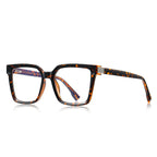 Pavé Hinge Square Blue Light Blocking Glasses in Amber Leopard Tortoiseshell