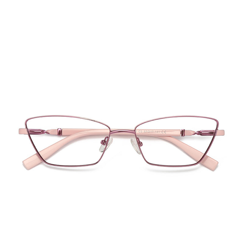 Contrast Sleeve Metal Cat Eye Blue Light Blocking Glasses in Metallic Rose with Pink