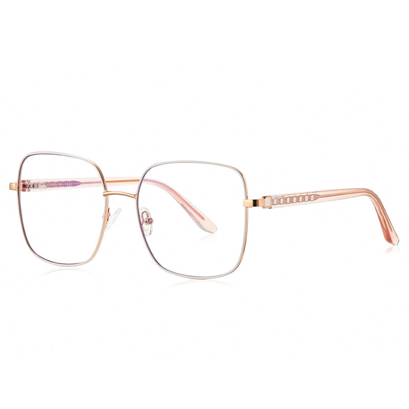 Ladder Temple Metal Square Blue Light Blocking Glasses in Rose Gold & Blush Enamel