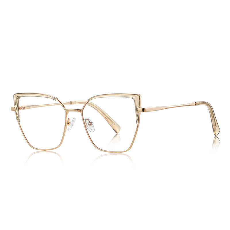 Wing Tip Metal Cat Eye Blue Light Blocking Glasses in Gold & Champagne Honey