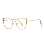 Wing Tip Metal Cat Eye Blue Light Blocking Glasses in Gold & Champagne Honey