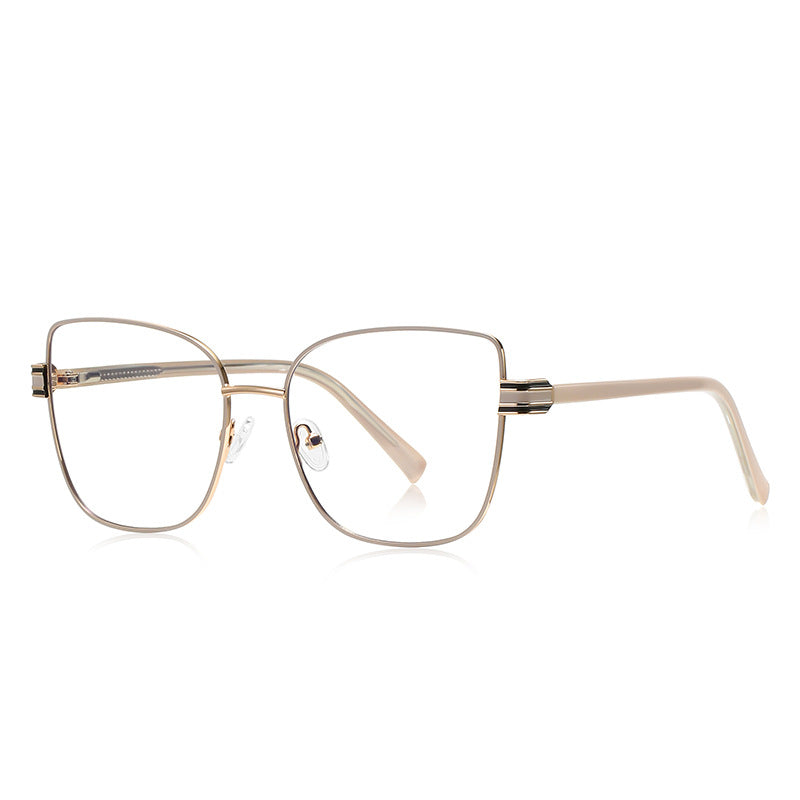 Multi-Groove Hinge Butterfly Square Blue Light Blocking Glasses in Champagne Cream & Gold