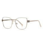 Multi-Groove Hinge Butterfly Square Blue Light Blocking Glasses in Champagne Cream & Gold