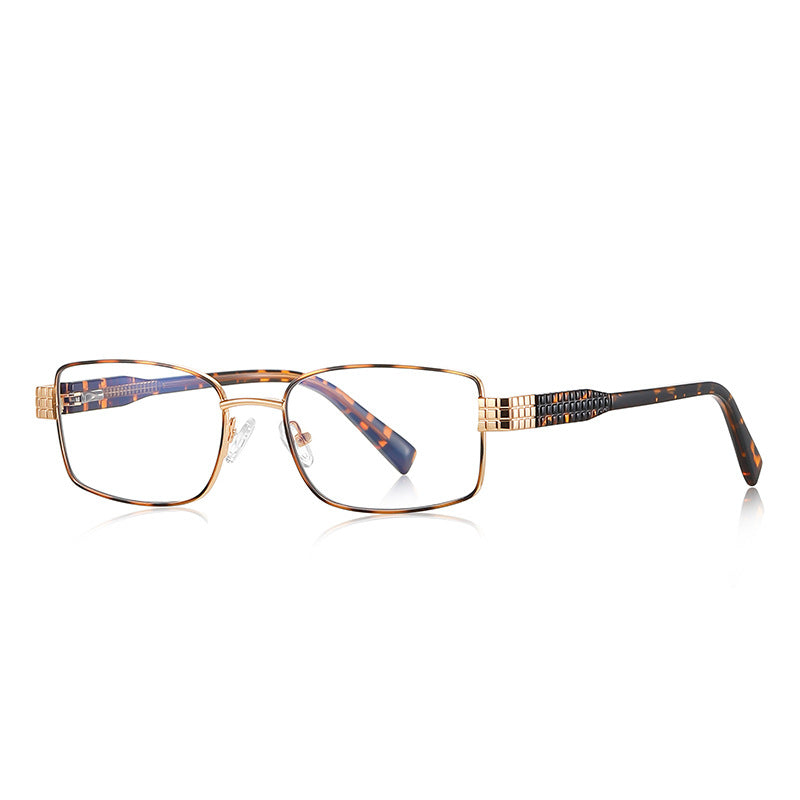 Grid-Texture Metal Rectangle Blue Light Blocking Glasses in Gold & Tortoiseshell