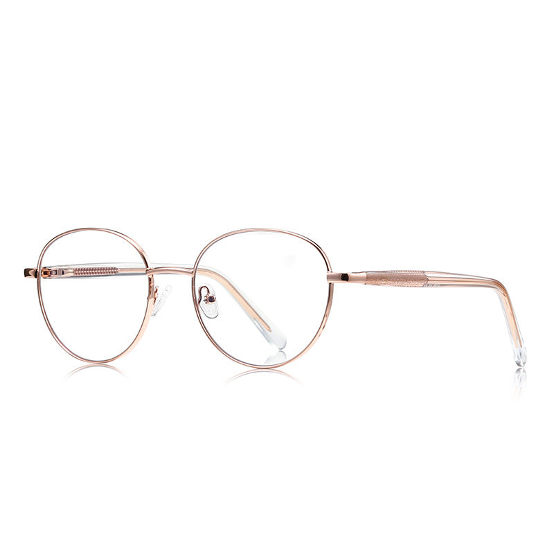 Filigree Metal Round Blue Light Blocking Glasses in Rose Gold with Pink Temples