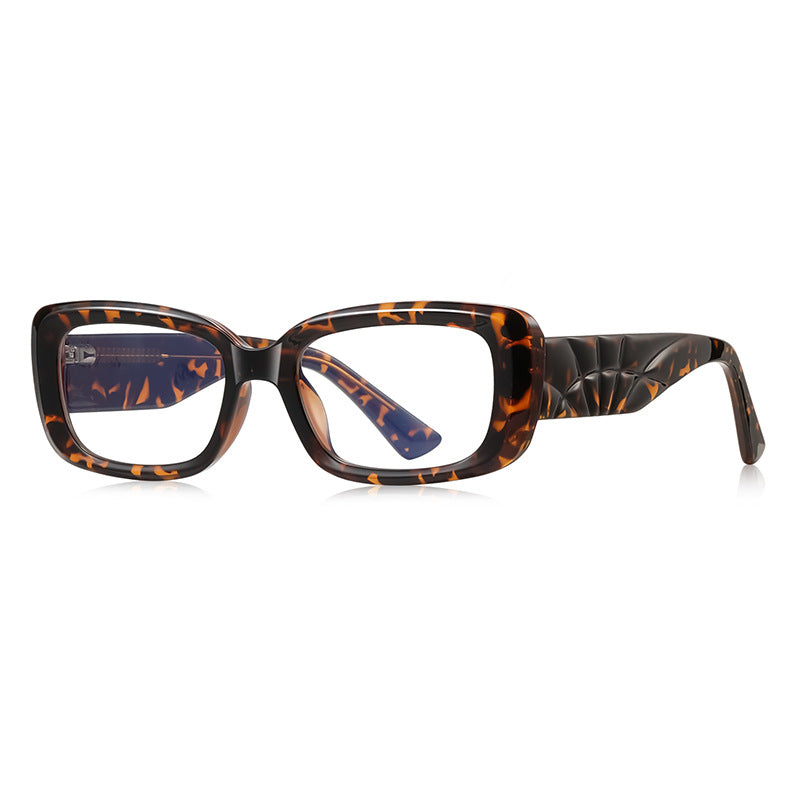 Fan Temple Rectangle Blue Light Blocking Glasses in Amber Leopard Tortoiseshell