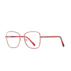 Segmented Temple Metal Square Spring Hinge Blue Light Blocking Glasses in Rose Gold and Crimson Red