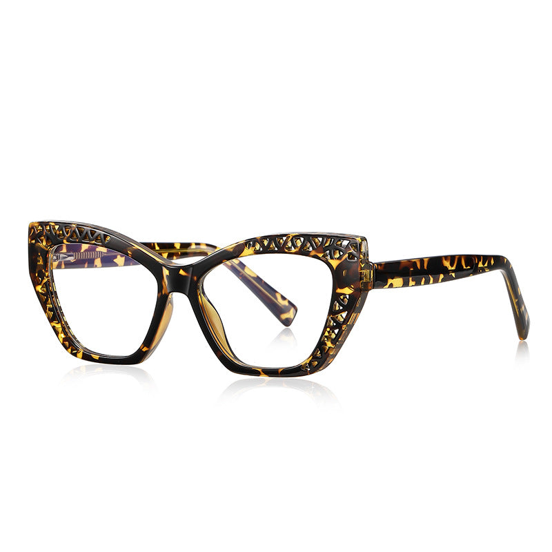 Trellis Cutout Cat Eye Blue Light Blocking Glasses in Amber Leopard Tortoiseshell