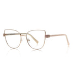 Grid Hinge Metal Cat Eye Blue Light Blocking Glasses in Rose Gold with Blush Pink Enamel Rim