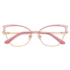 Cutout Metal Cat Eye Blue Light Blocking Glasses in Pink and Rose Gold