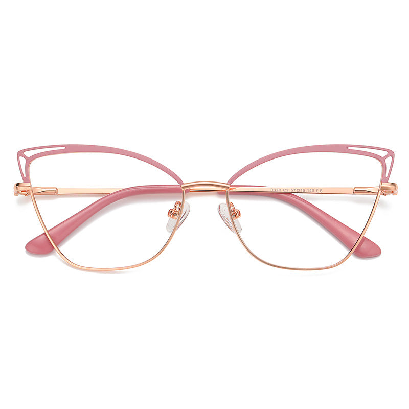 Cutout Metal Cat Eye Blue Light Blocking Glasses in Pink and Rose Gold