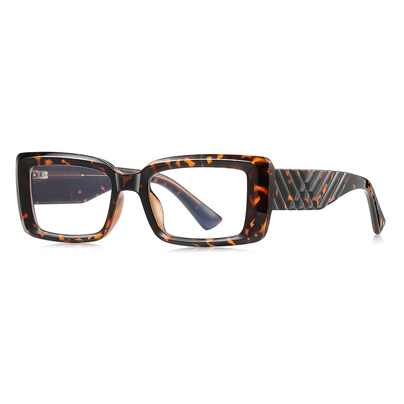 Chevron Temple Rectangle Blue Light Blocking Glasses in Amber Leopard Tortoiseshell