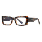 Chevron Temple Rectangle Blue Light Blocking Glasses in Amber Leopard Tortoiseshell