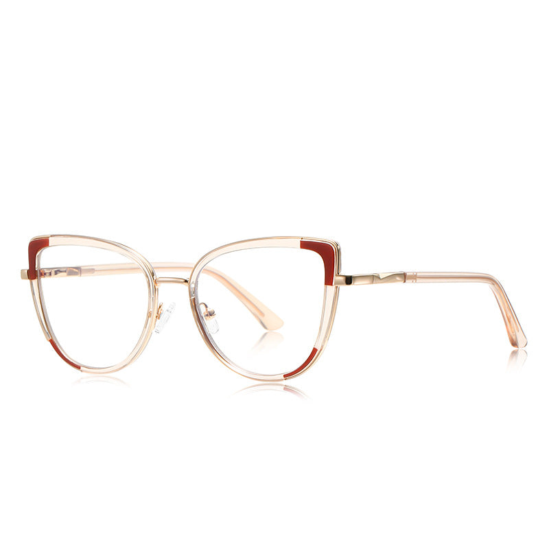 Triangle Accent Cat Eye Blue Light Blocking Glasses in Gold &amp; Clear with Red Triangle Accents