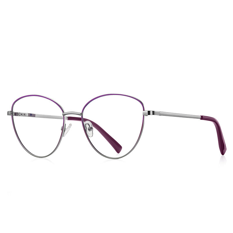 Enamel Rim Round Butterfly Blue Light Blocking Glasses in Silver & Emerald Green