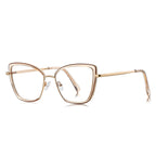 Acetate Liner Cat Eye Blue Light Blocking Glasses in Gold with Champagne Nude Liner