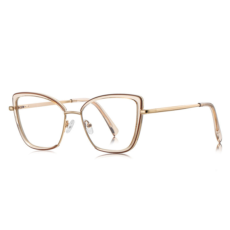 Acetate Liner Cat Eye Blue Light Blocking Glasses in Gold with Champagne Nude Liner