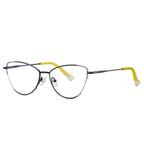 Dipped Tip Metal Cat Eye Spring Hinge Blue Light Blocking Glasses in Gunmetal Grey with Yellow Accent Tips
