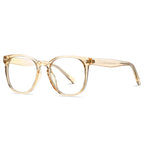 Dual Rivet Keyhole Round Blue Light Blocking Glasses in Translucent Champagne Honey