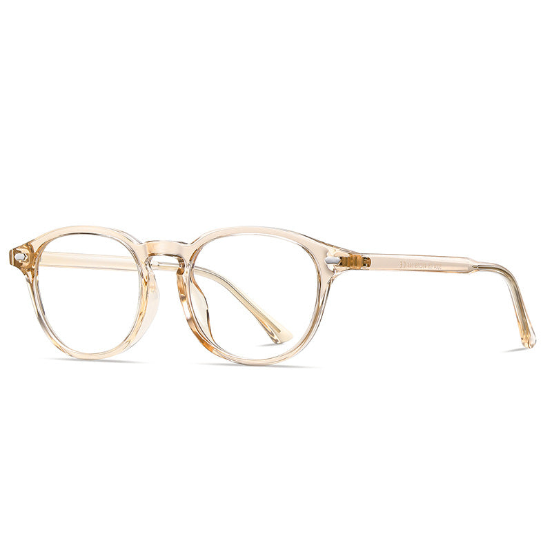 Dual Pin Rivet Keyhole Round Blue Light Blocking Glasses in Translucent Champagne Honey