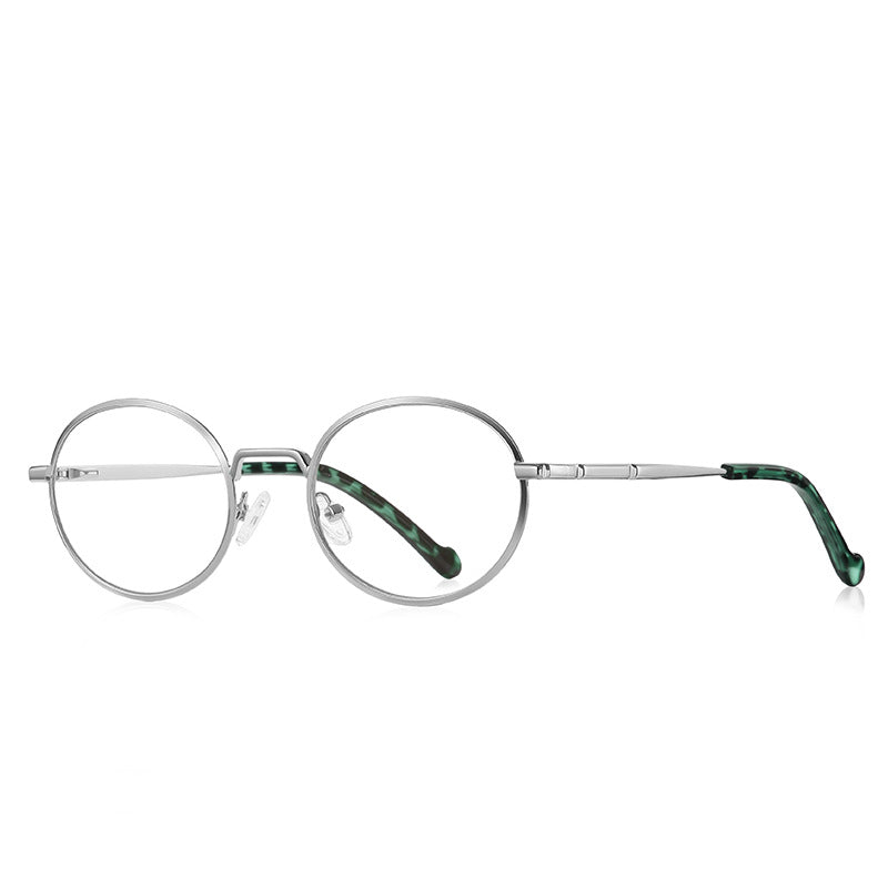 Segmented Temple Metal Round Blue Light Blocking Glasses in Silver