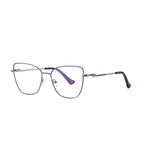Banded Hinge Metal Butterfly Spring Hinge Blue Light Blocking Glasses in Silver with Royal Violet Browline and Purple Tips