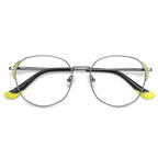 Dipped Tip Metal Round Blue Light Blocking Glasses in Gunmetal with Chartreuse Yellow Winged Accents & Black/Yellow Dipped Tips
