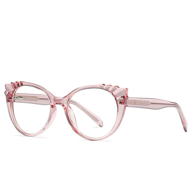 Pleated Brow Cat Eye Blue Light Blocking Glasses in Translucent Blush Pink