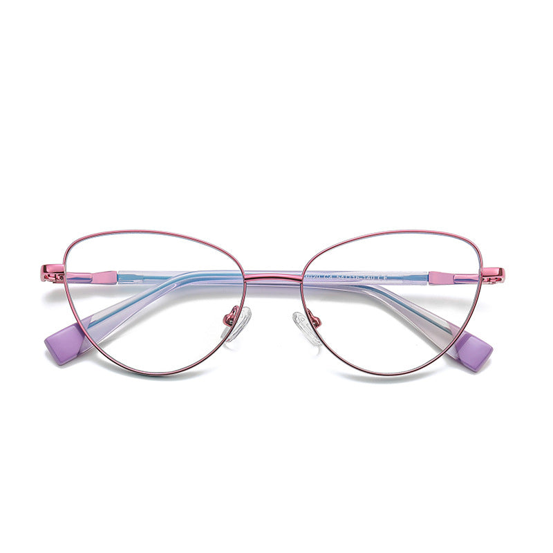 Colorblock Tip Metal Cat Eye Blue Light Blocking Glasses in Magenta with Purple Tips