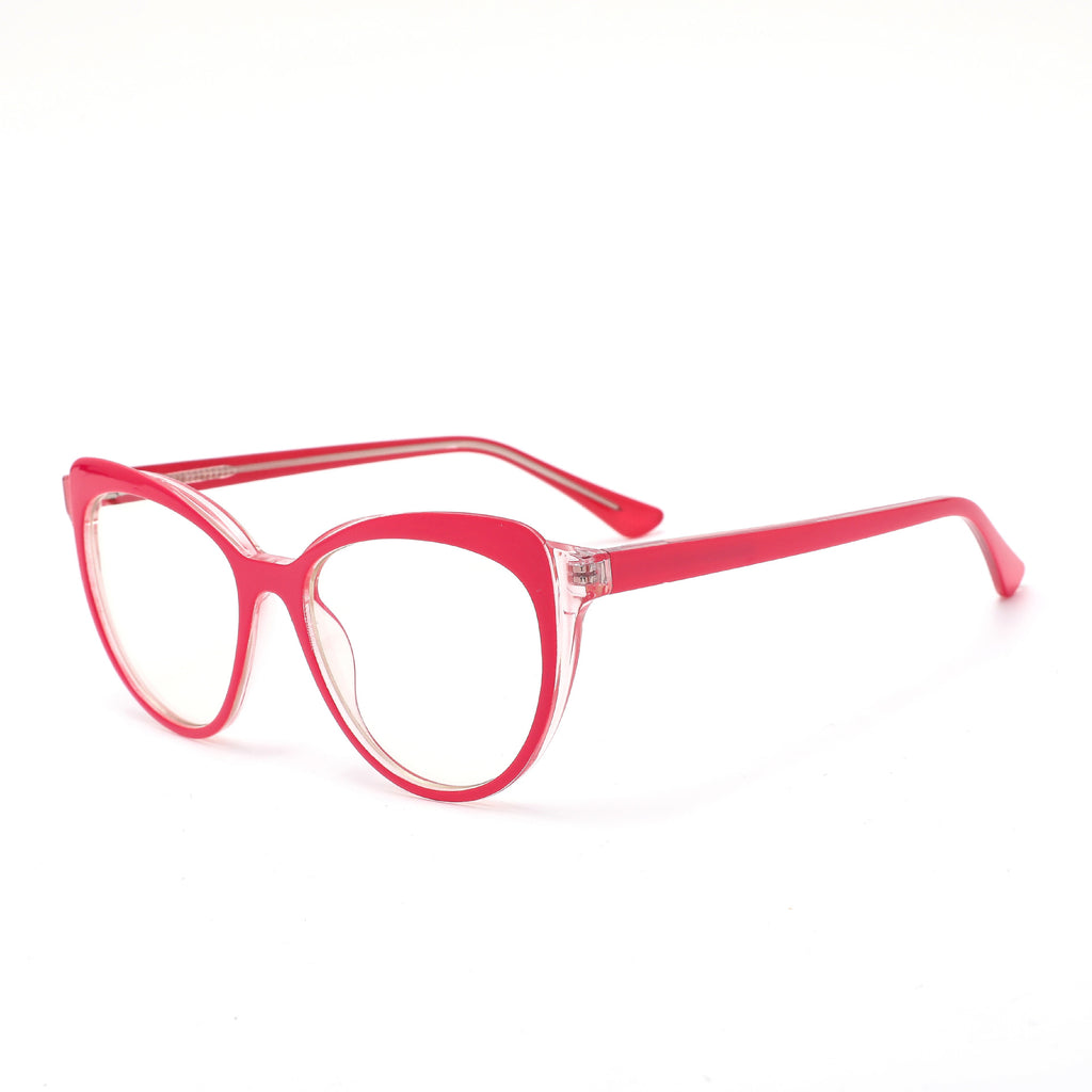 Dual-Layer Cat Eye Spring Hinge Blue Light Blocking Glasses in Coral Pink and Crystal Clear
