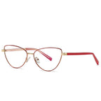 Crystal Browbar Metal Cat Eye Blue Light Blocking Glasses in Red Gold