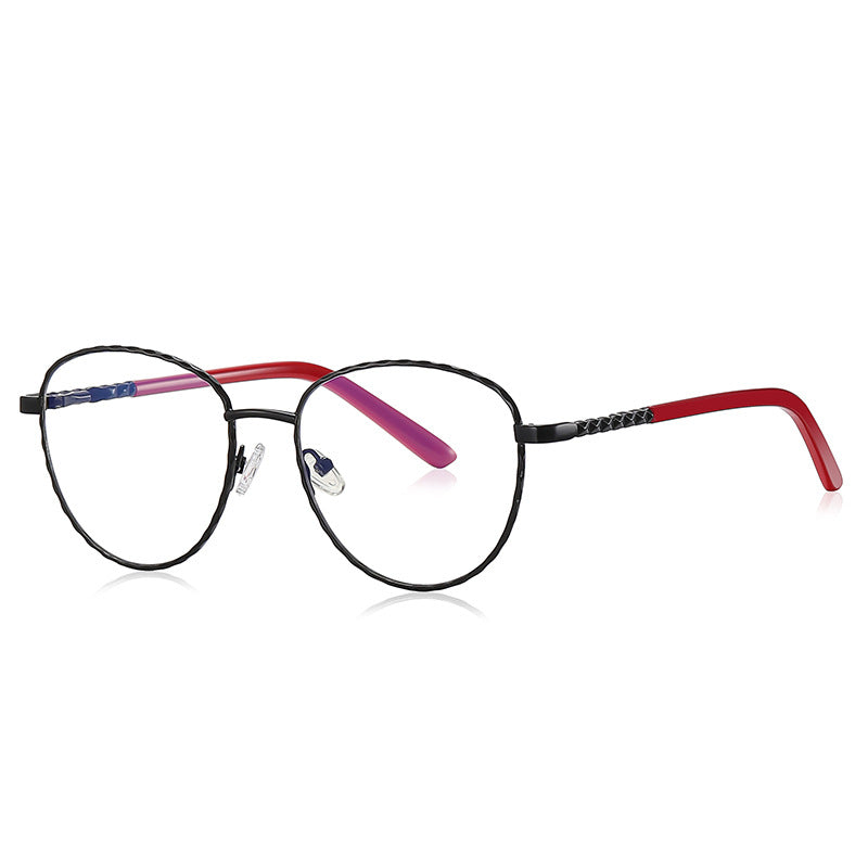 Twisted Rope Metal Round Blue Light Blocking Glasses in Matte Black with Crimson Red Tips