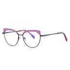 Triangle Wing Metal Cat Eye Blue Light Blocking Glasses in Matte Black with Magenta Triangle Wingtips