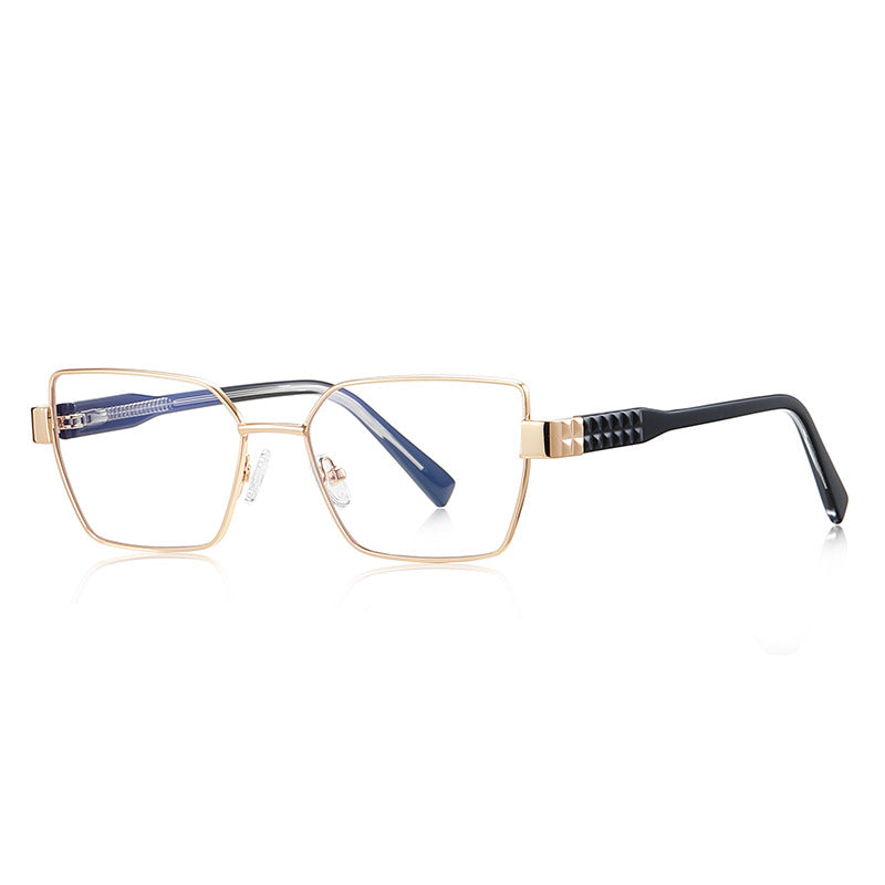 Vintage Metal Square Blue Light Blocking Glasses in Navy Blue & Gold