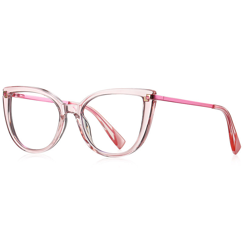 Two-Tone Metal Temple Cat Eye Blue Light Blocking Glasses in Pink & Rose Gold