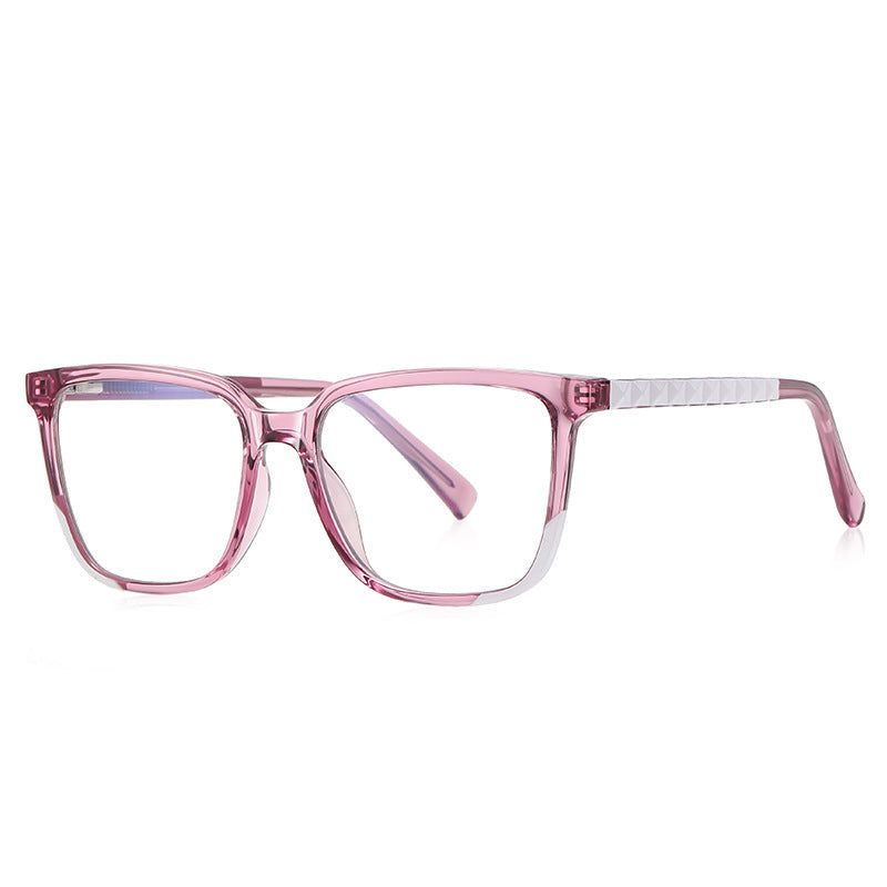 Colorblock Pyramid Stud Square Blue Light Blocking Glasses in Blush Pink & White