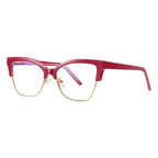 Semi-Rimless Browline Cat Eye Blue Light Blocking Glasses in Pine Teal Green