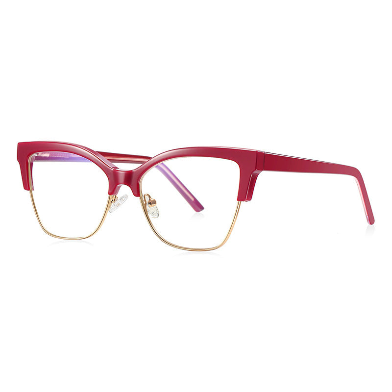 Semi-Rimless Browline Cat Eye Blue Light Blocking Glasses in Pine Teal Green