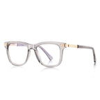 Fluted Temple Square Blue Light Blocking Glasses in Transparent Smoke Grey with Gold Hardware