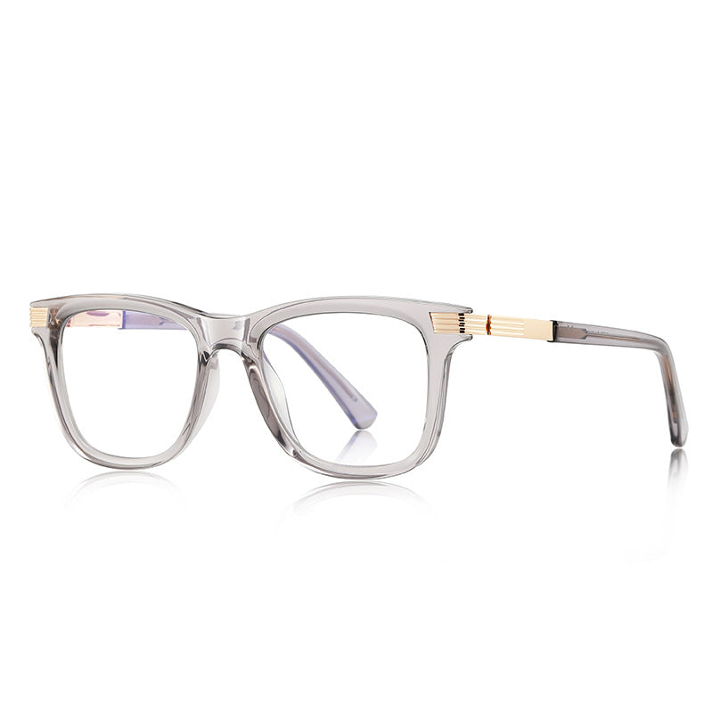 Fluted Temple Square Blue Light Blocking Glasses in Transparent Smoke Grey with Gold Hardware