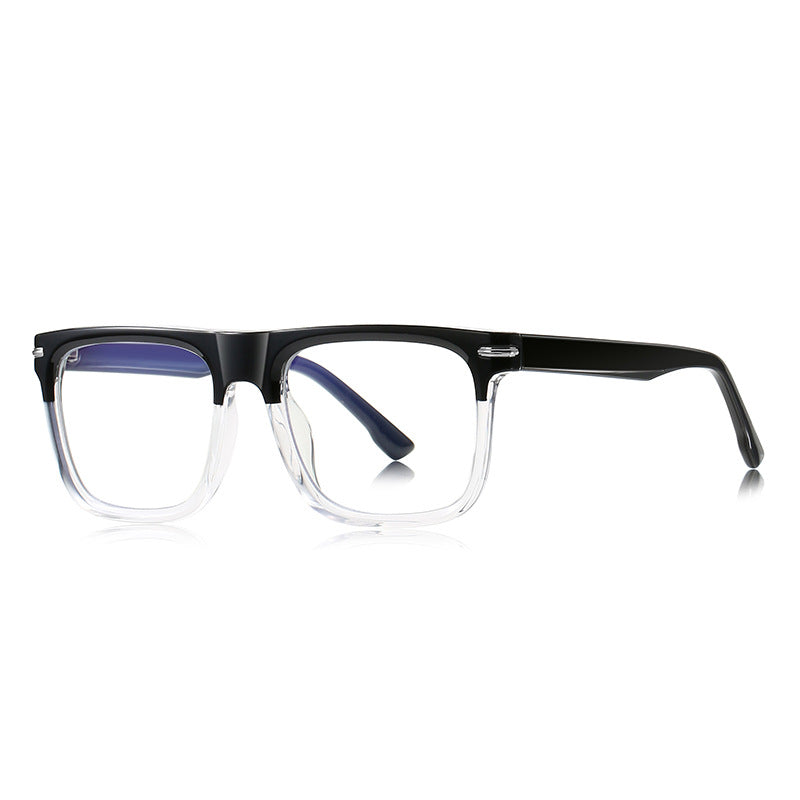 Oversized Square Flat-Top Acetate Blue Light Blocking Glasses in Black-Clear Gradient