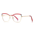 Triangle Wing Butterfly Blue Light Blocking Glasses in Gold with Crimson Brow & Triangle Wingtips
