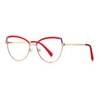 Contrast Brow Metal Cat Eye Blue Light Blocking Glasses in Gold with Crimson Red & White Contrast Brow