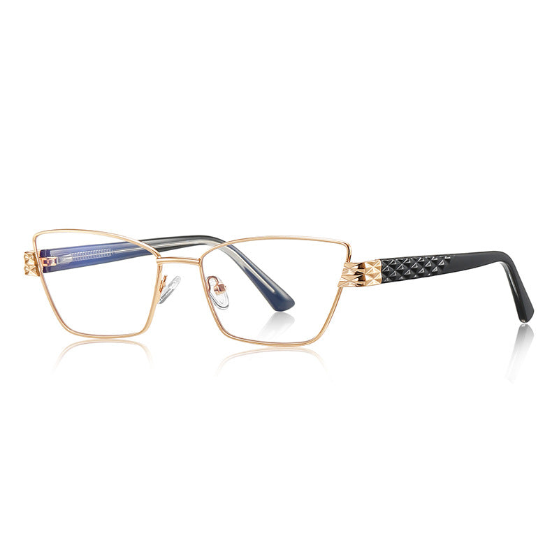 Vintage Metal Cat Eye Blue Light Blocking Glasses in Yellow Gold &amp; Black