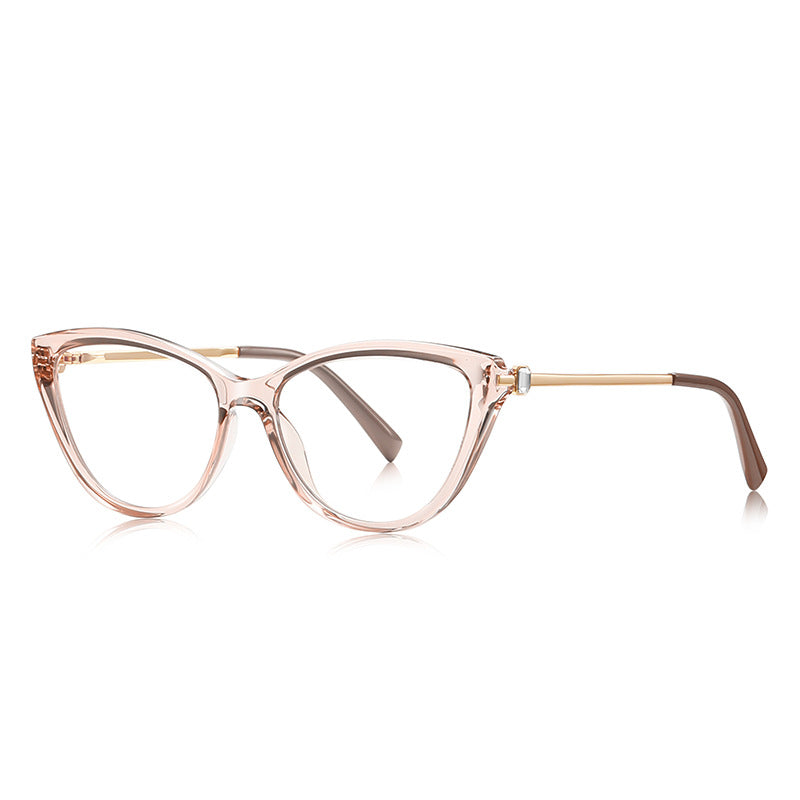 Baguette Crystal Cat Eye Blue Light Blocking Glasses in Blush Pink