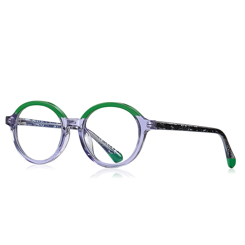 Two-Tone Brow Round Blue Light Blocking Glasses in Lavender & Emerald Green