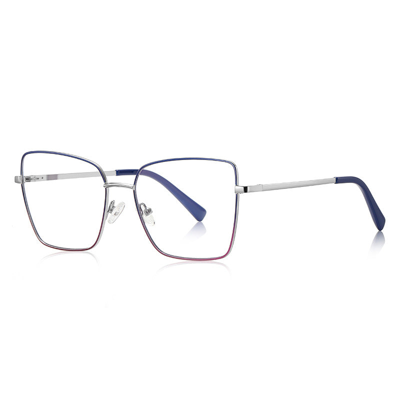 LENSVA Enamel Rim Metal Square Spring Hinge Glasses in Midnight Blue & Silver
