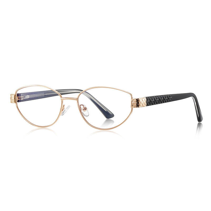 Woven Temple Oval Blue Light Blocking Glasses in Navy Slate & Gold