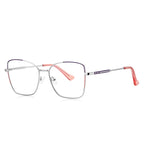 Colorblock Metal Butterfly Blue Light Blocking Glasses in Silver with Blue & Coral Enamel