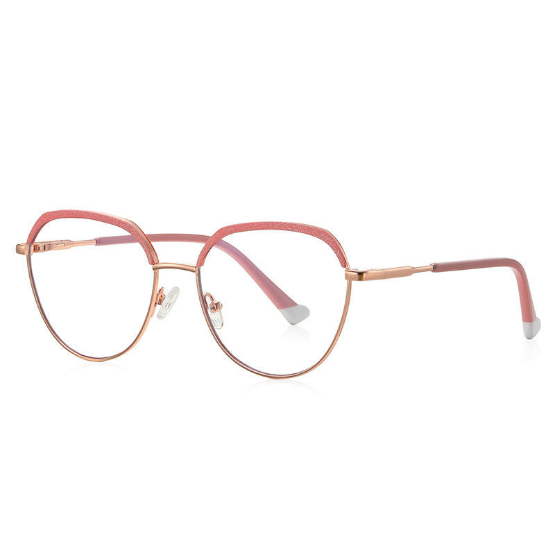 LENSVA Glitter Brow Round Spring Hinge Blue Light Glasses in Blush Rose and Rose Gold